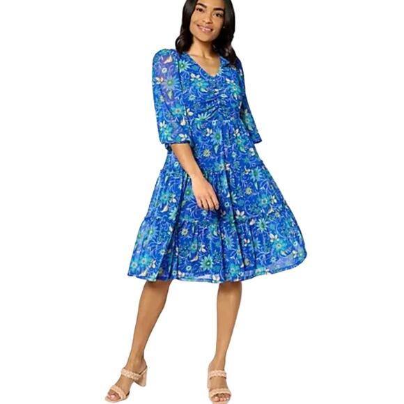 Susan Graver Blue Floral Mini Dress - Picture 1 of 9